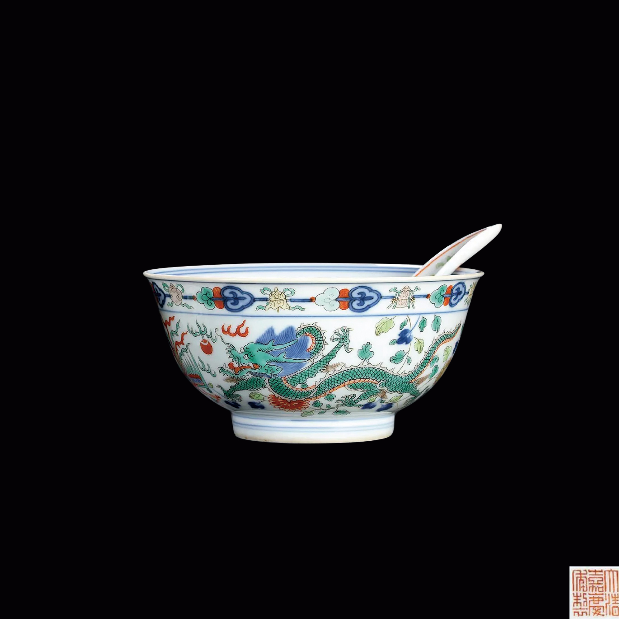 青花五彩龍鳳紋碗
