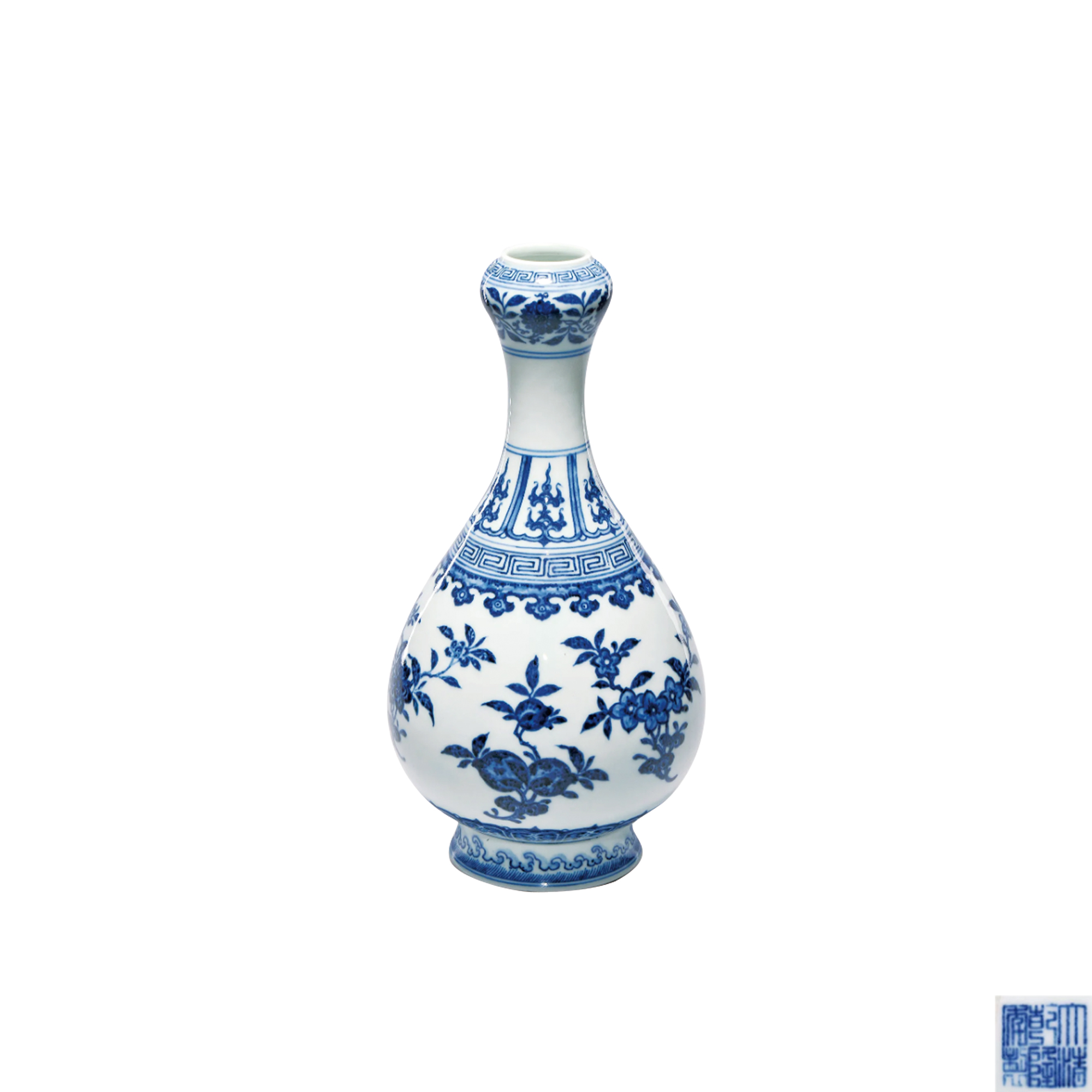 青花折枝花果紋蒜頭瓶