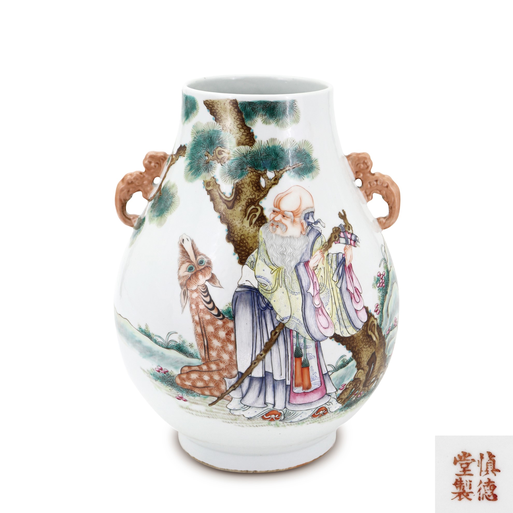粉彩福祿壽紋鹿頭尊