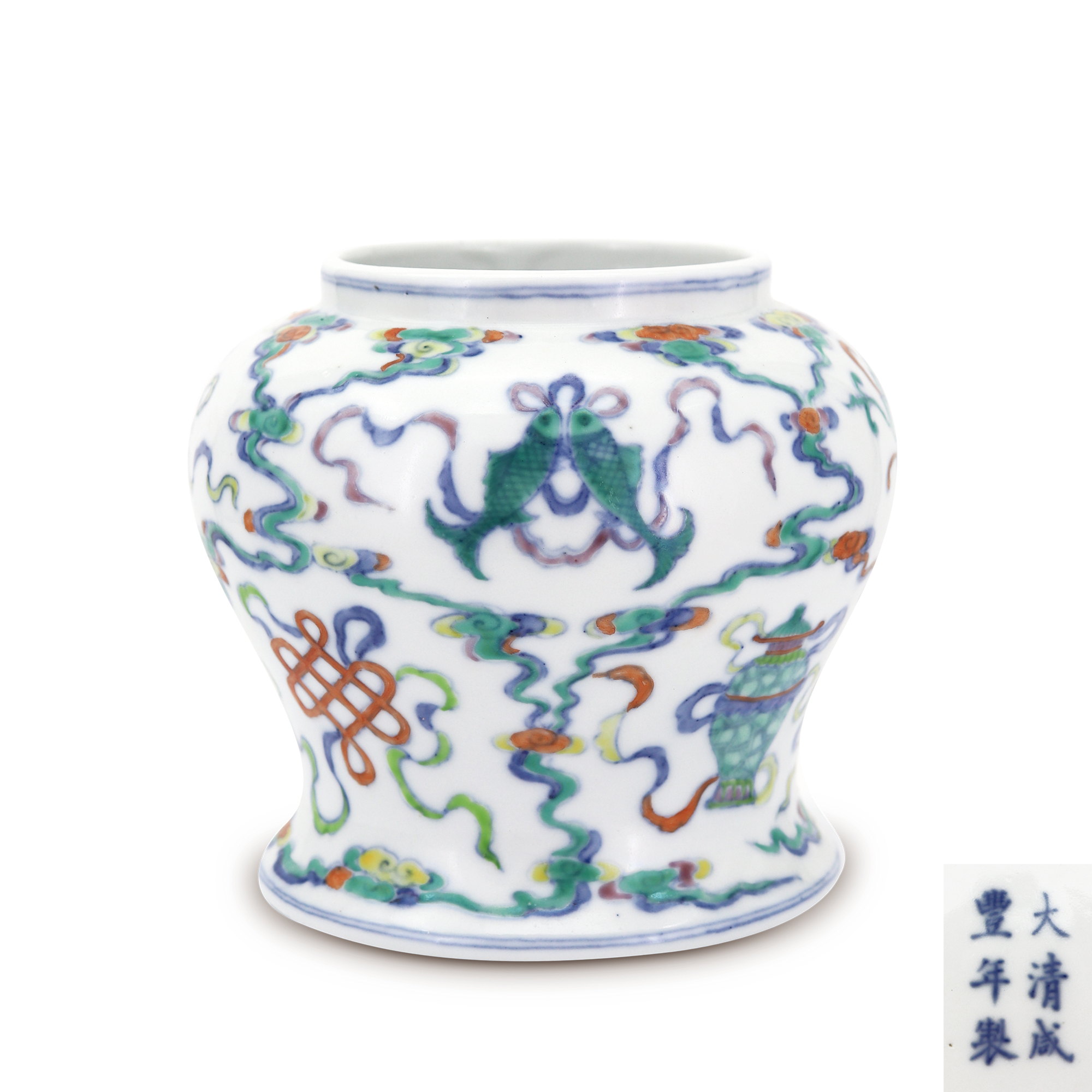 鬥彩蓮托八吉祥紋罐