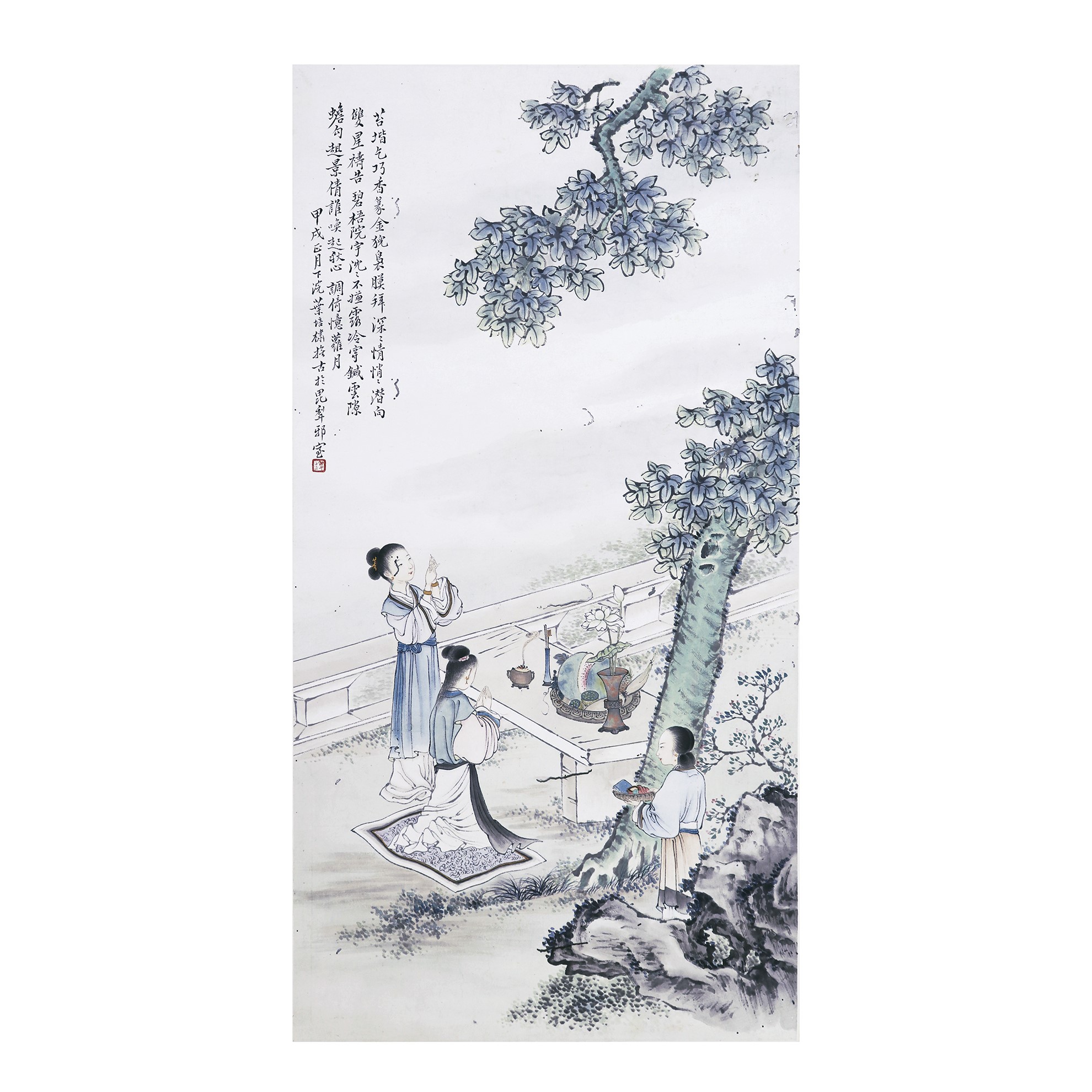 葉曼叔 仕女拜月圖