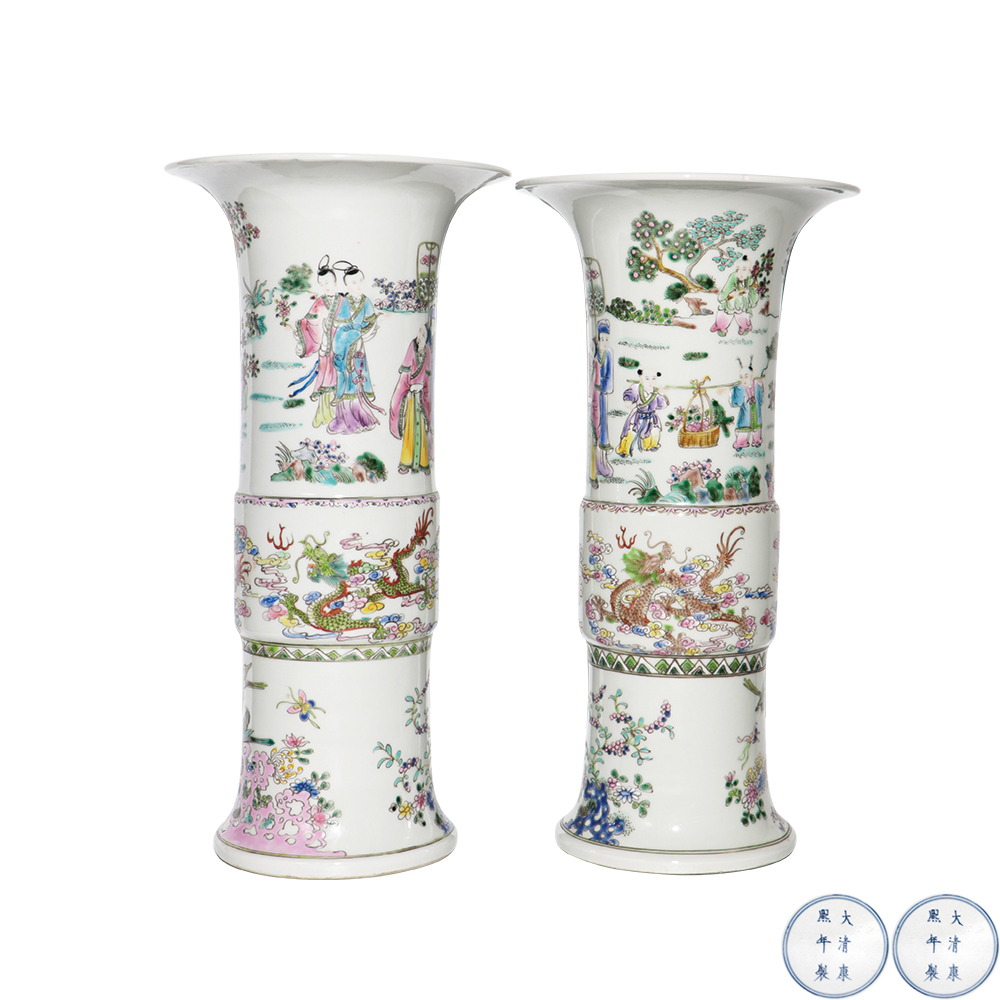 粉彩人物故事紋花觚（二件）