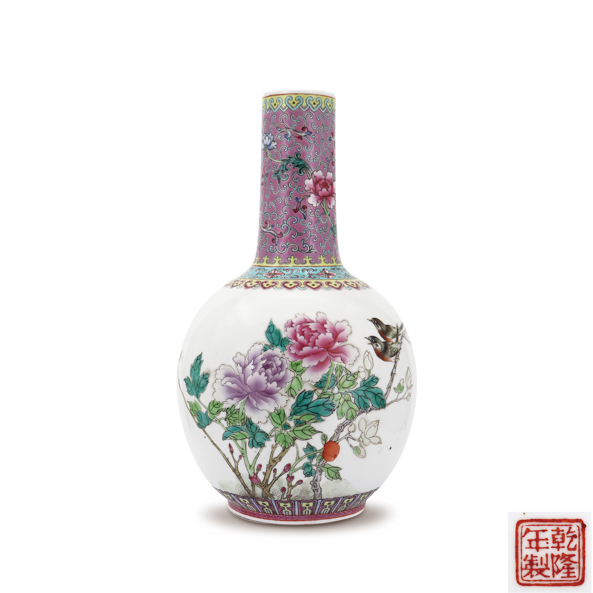 粉彩花卉紋天球瓶