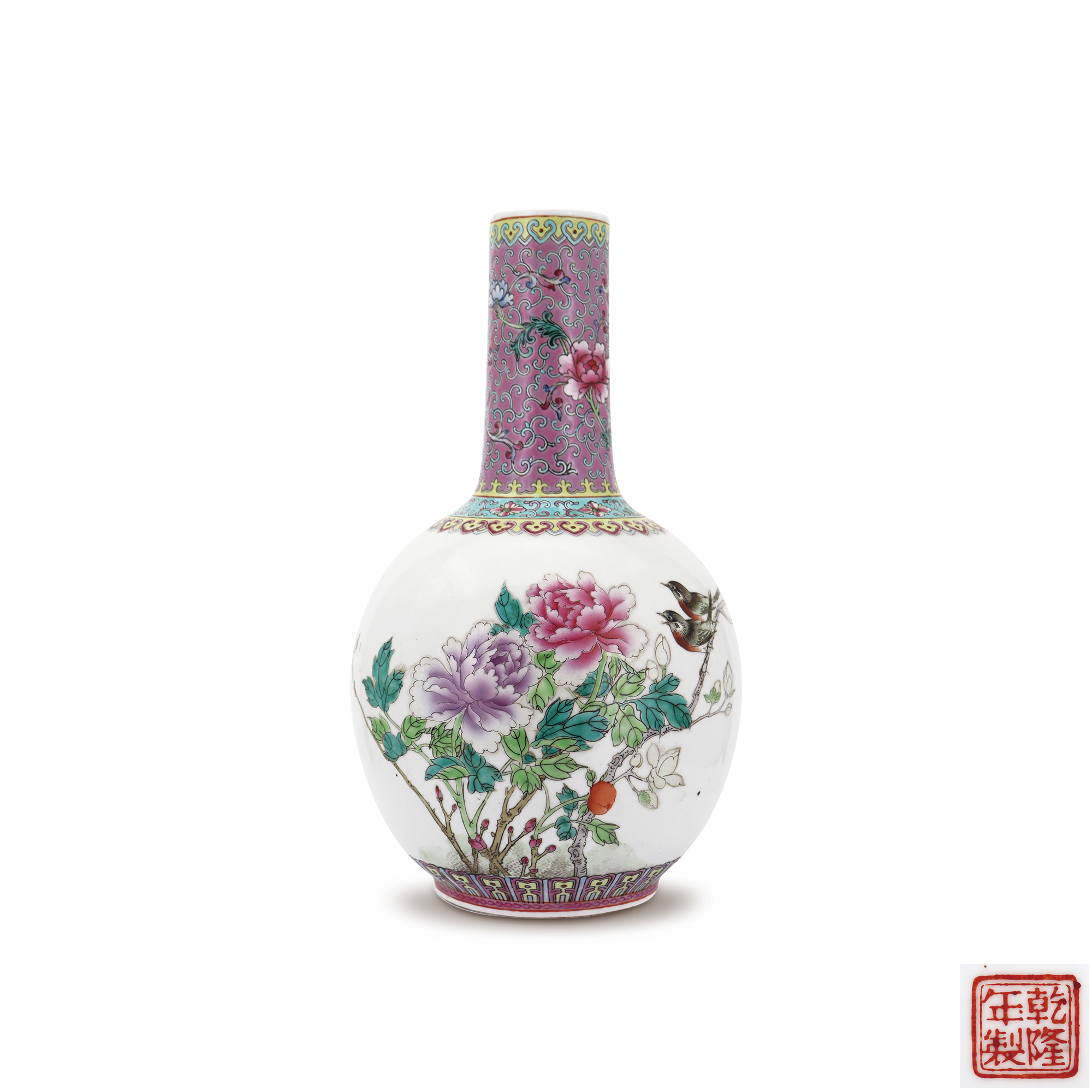 粉彩花卉紋天球瓶