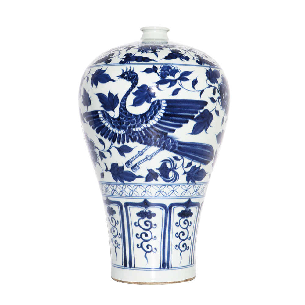 青花雙鳳花卉紋梅瓶