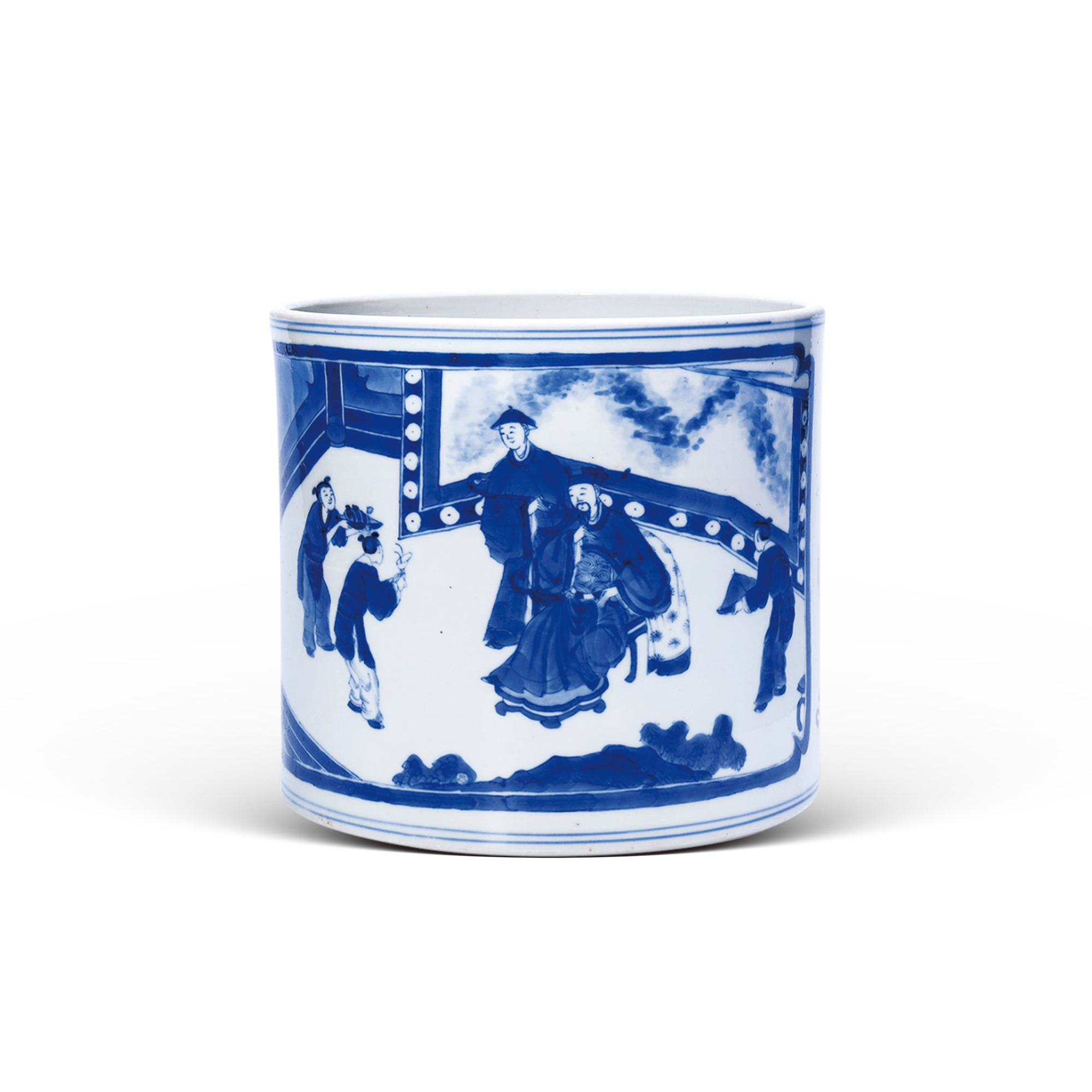 青花加官進爵圖筆筒