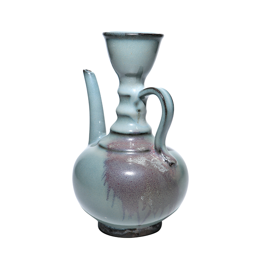 鈞窯天藍釉玫瑰紫弦紋執壺