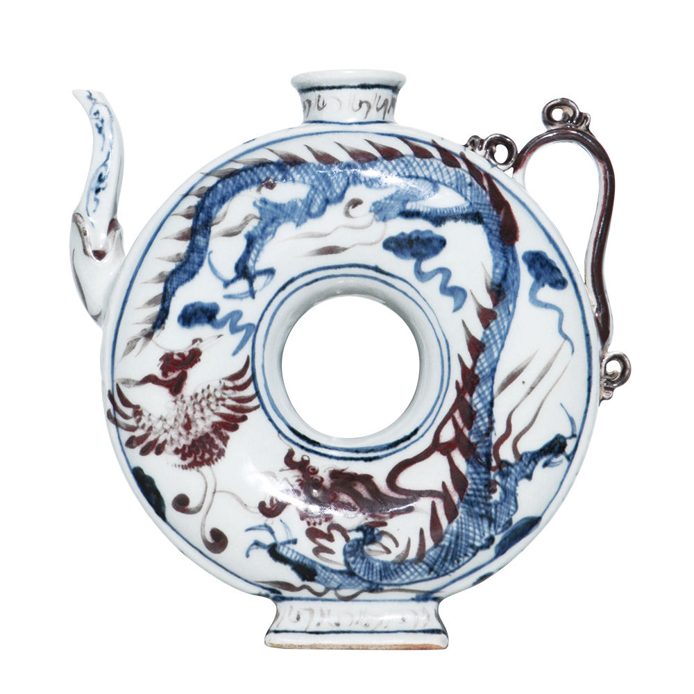 青花釉裡紅龍鳳呈祥執壺