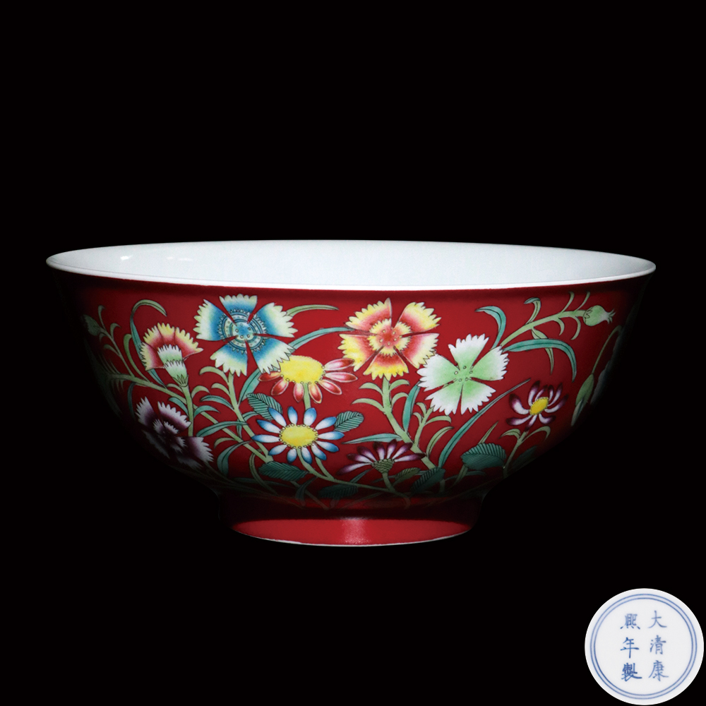 珊瑚地五彩「九秋同慶」宮盌