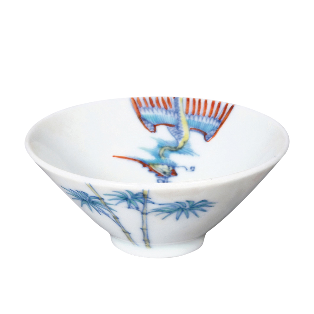鬥彩過牆鳳竹斗笠杯