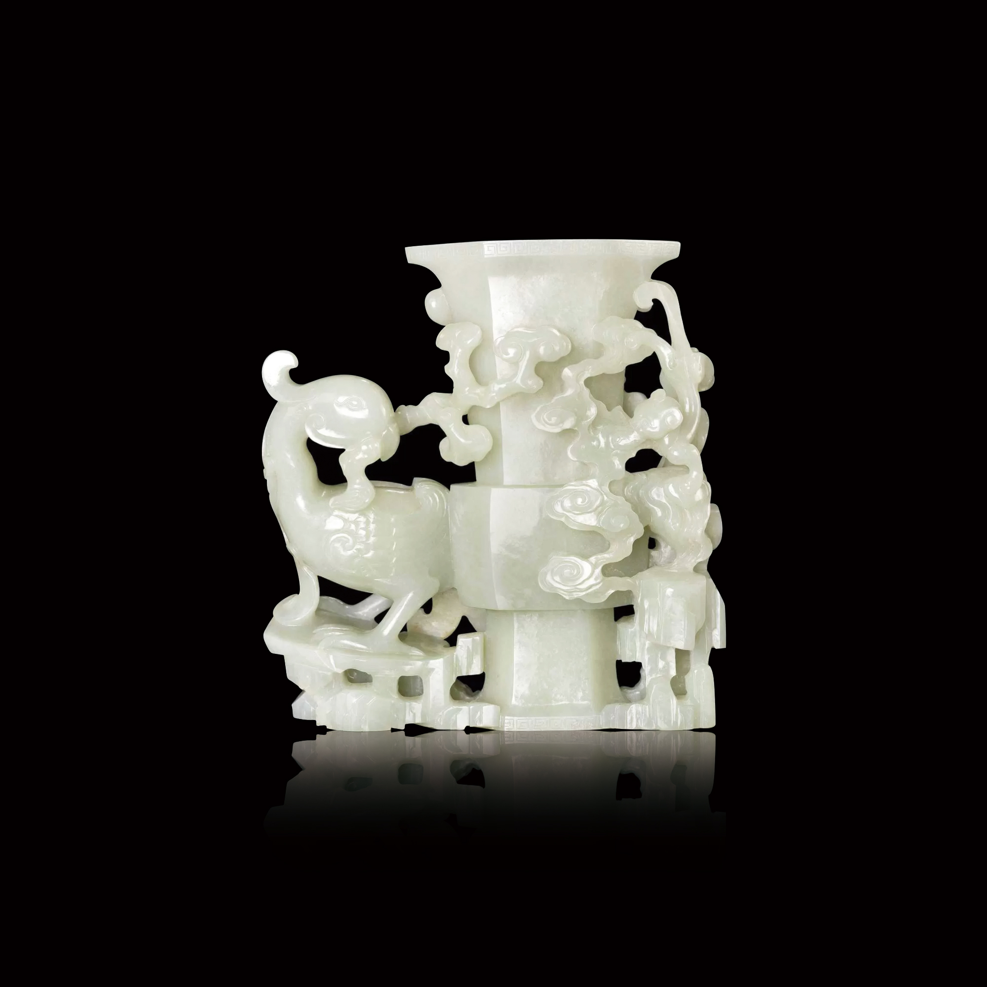 御製白玉雕龍鳳瓶