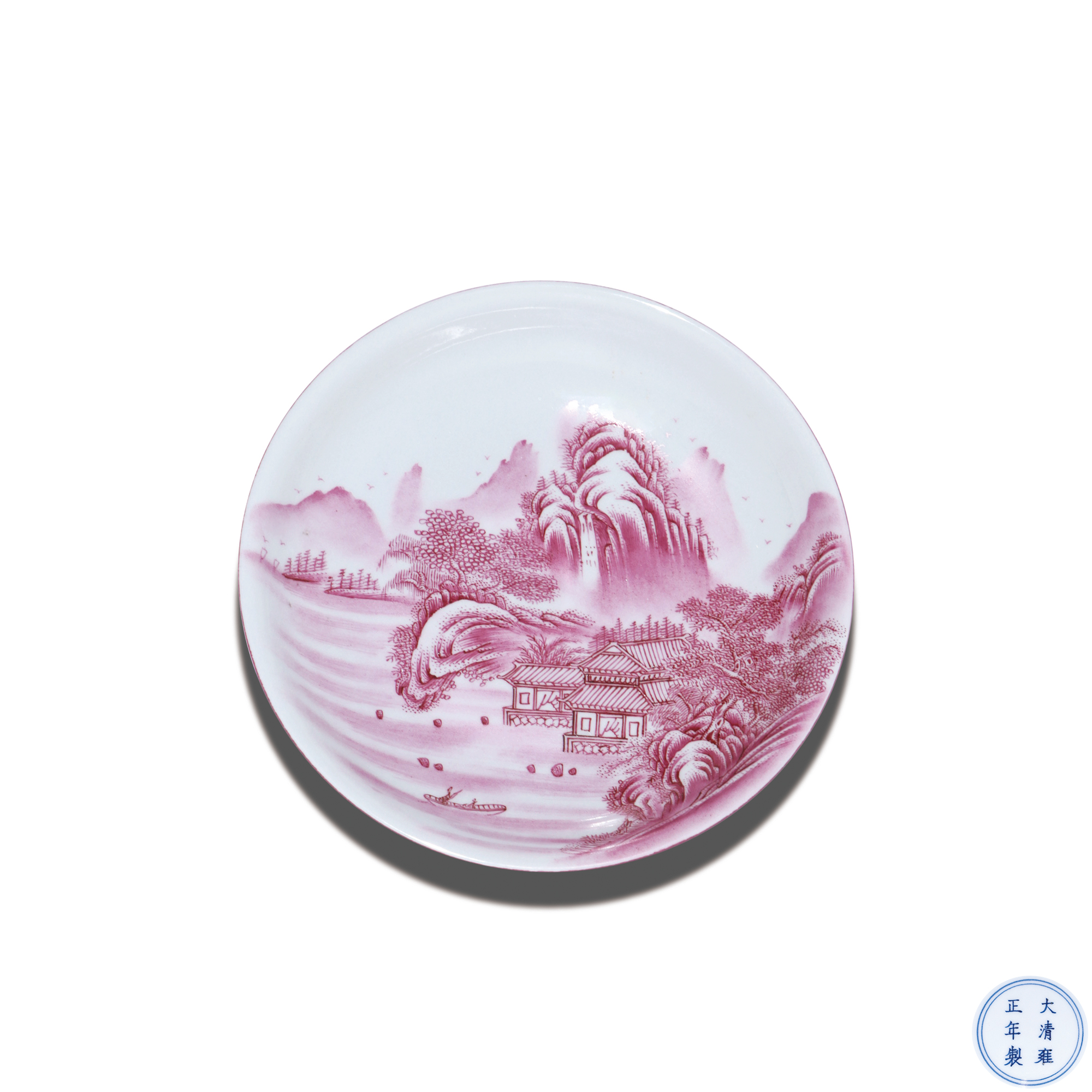 胭脂紅釉山水紋盤