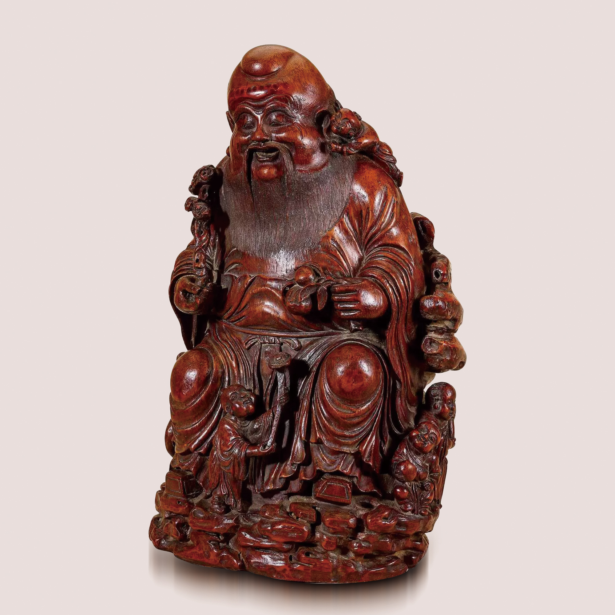 竹根雕壽星像