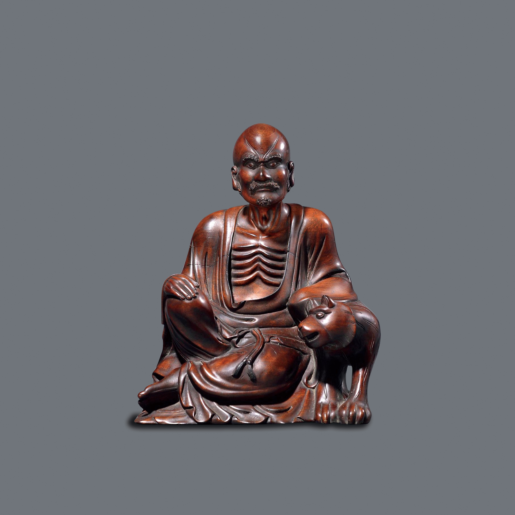 木雕伏虎羅漢擺件