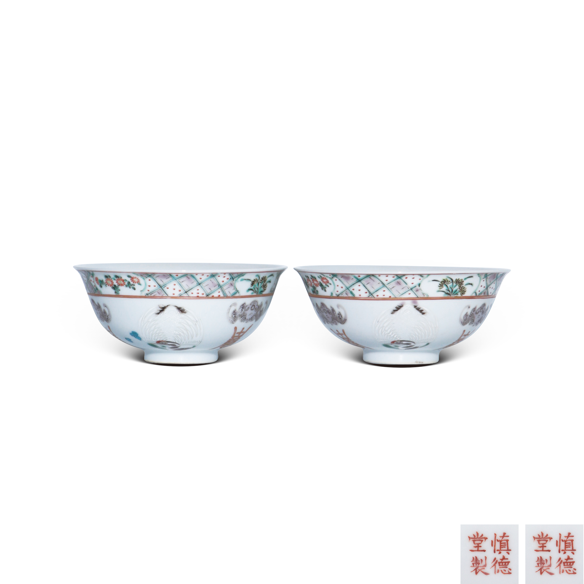 五彩福祿壽紋碗（二件）