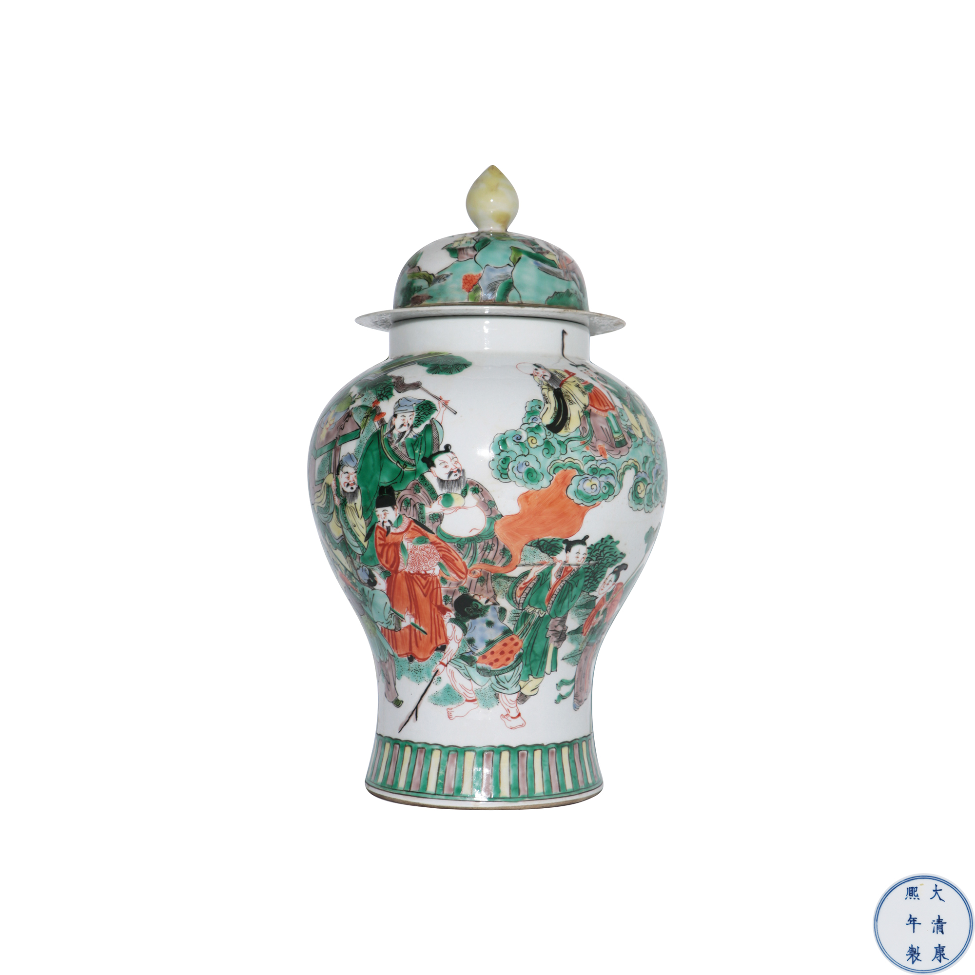 青花五彩八仙人物將軍罐