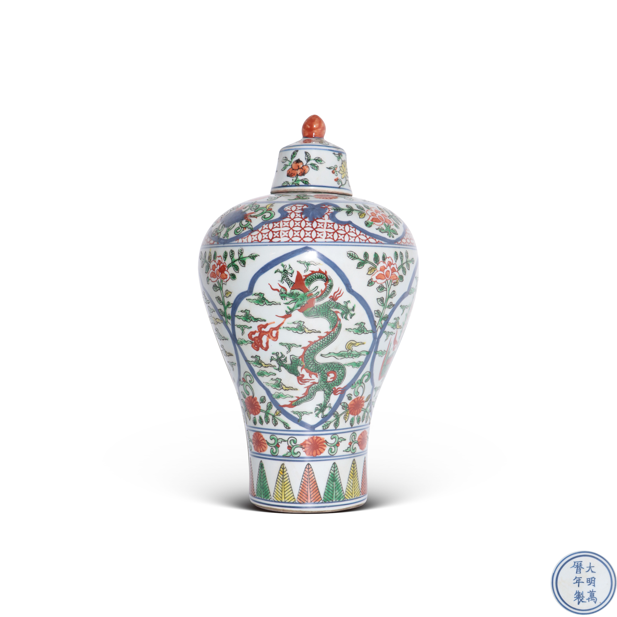 五彩龍鳳紋梅瓶帶蓋