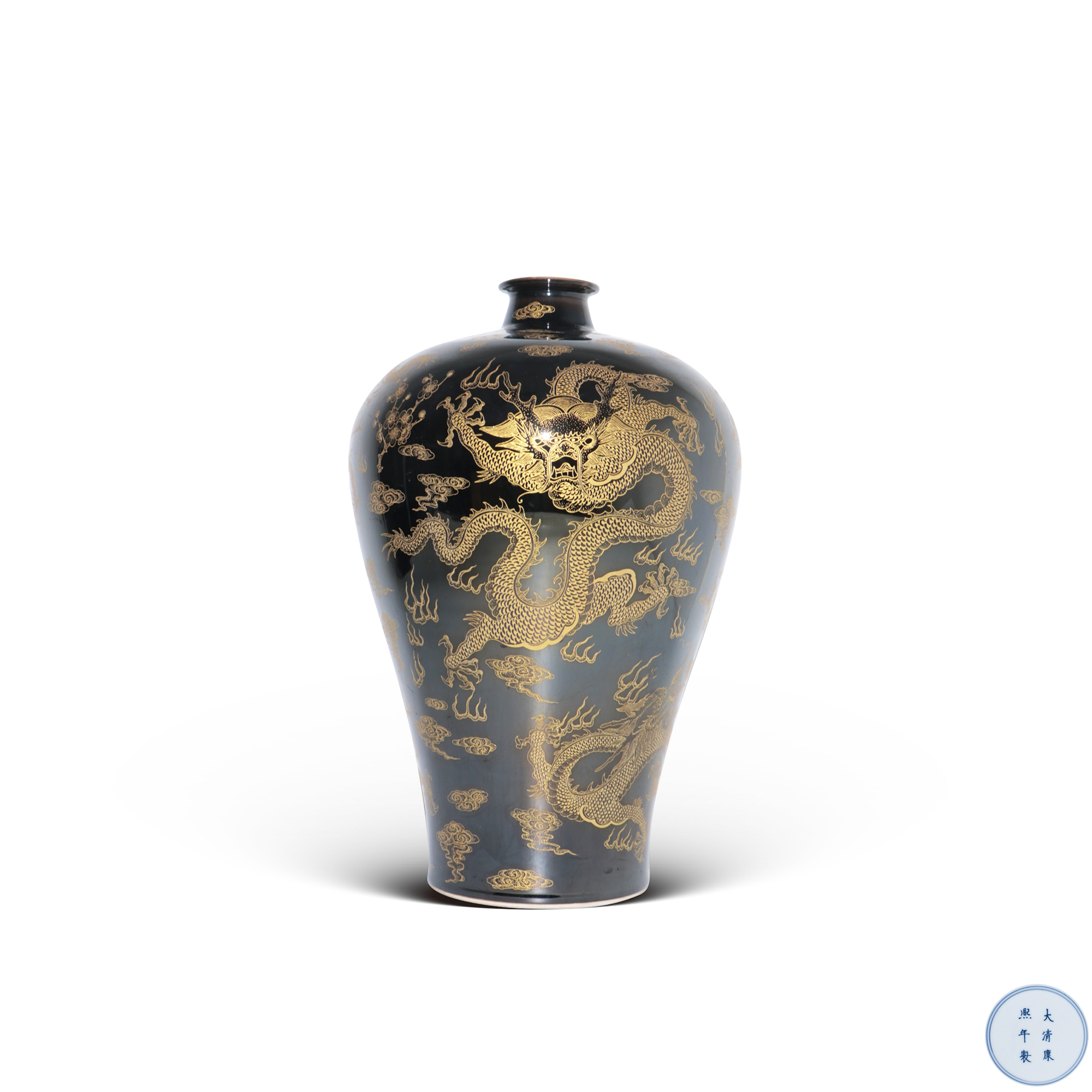 烏金釉描金雲龍紋梅瓶