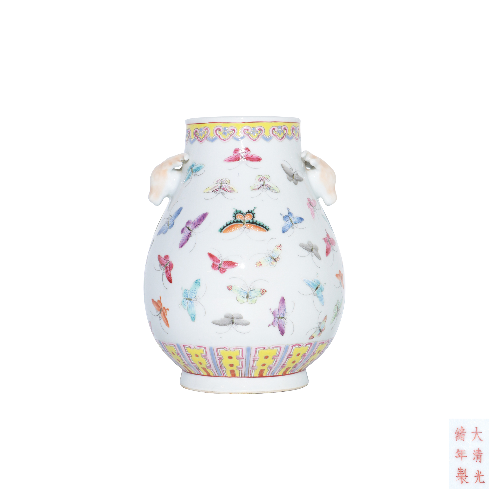 粉彩百蝶圖鹿耳尊