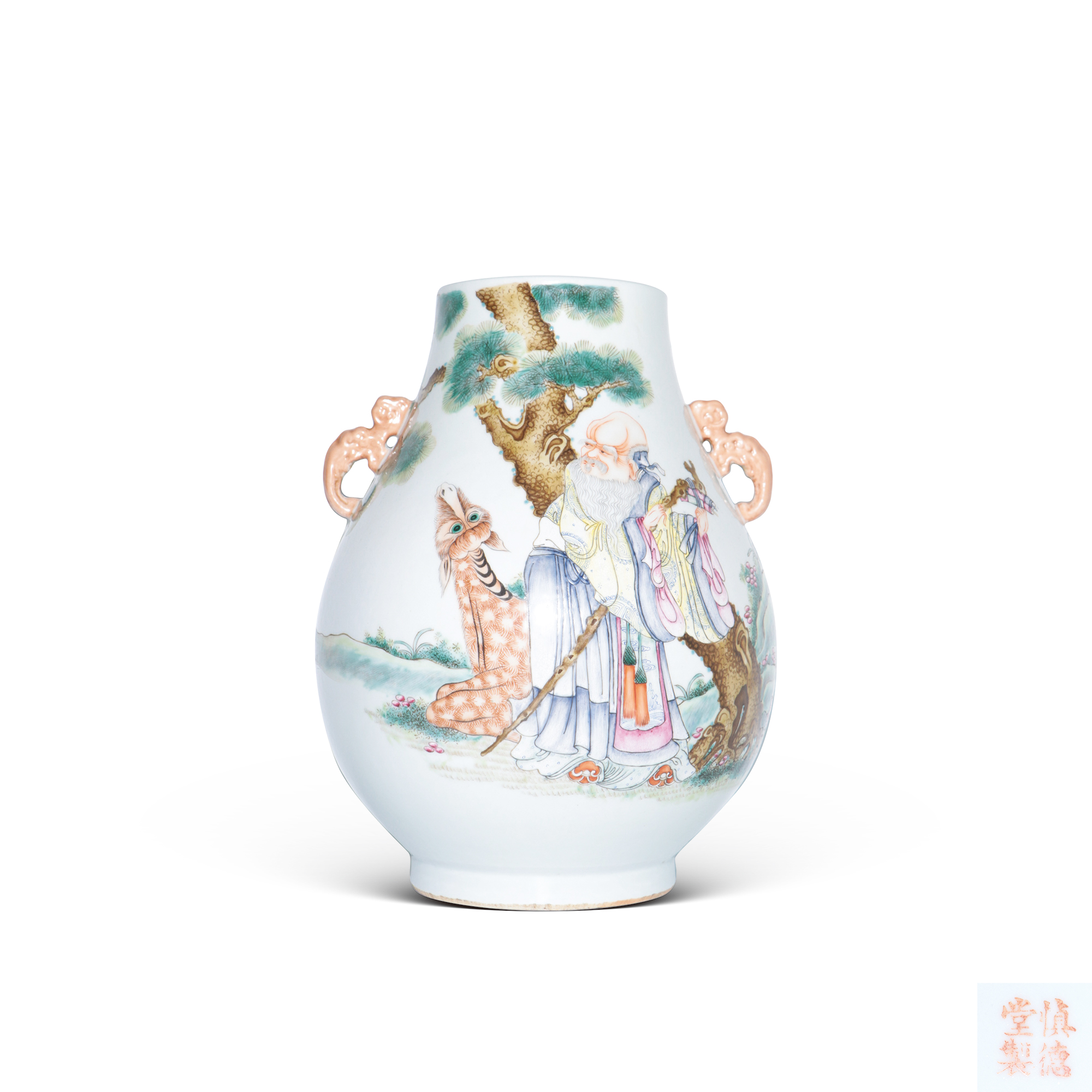 粉彩福祿壽紋鹿頭尊