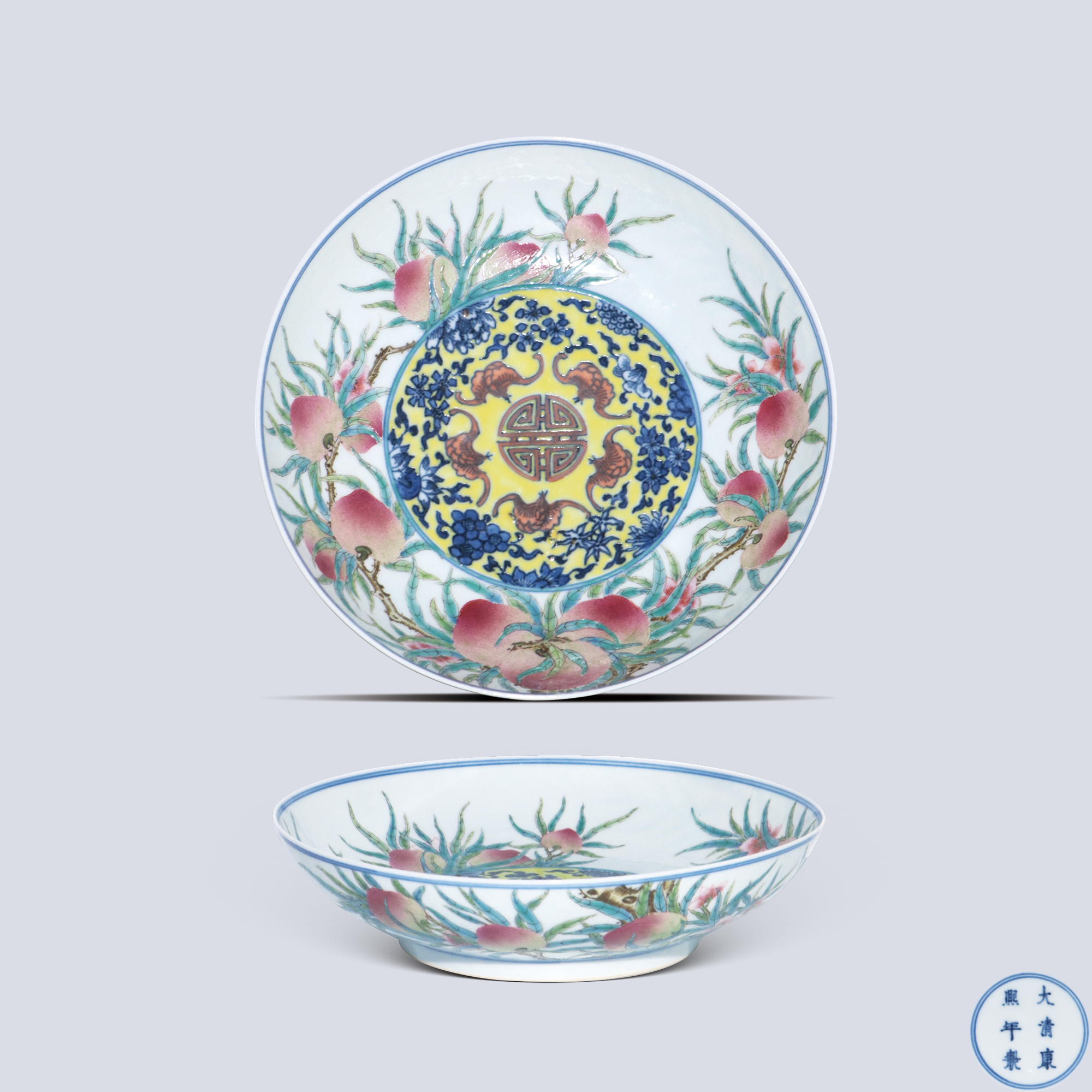 青花粉彩福祿壽盤