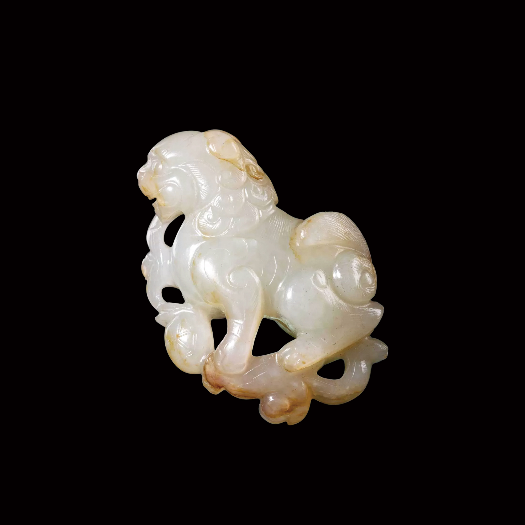 白玉雕獅子戲球