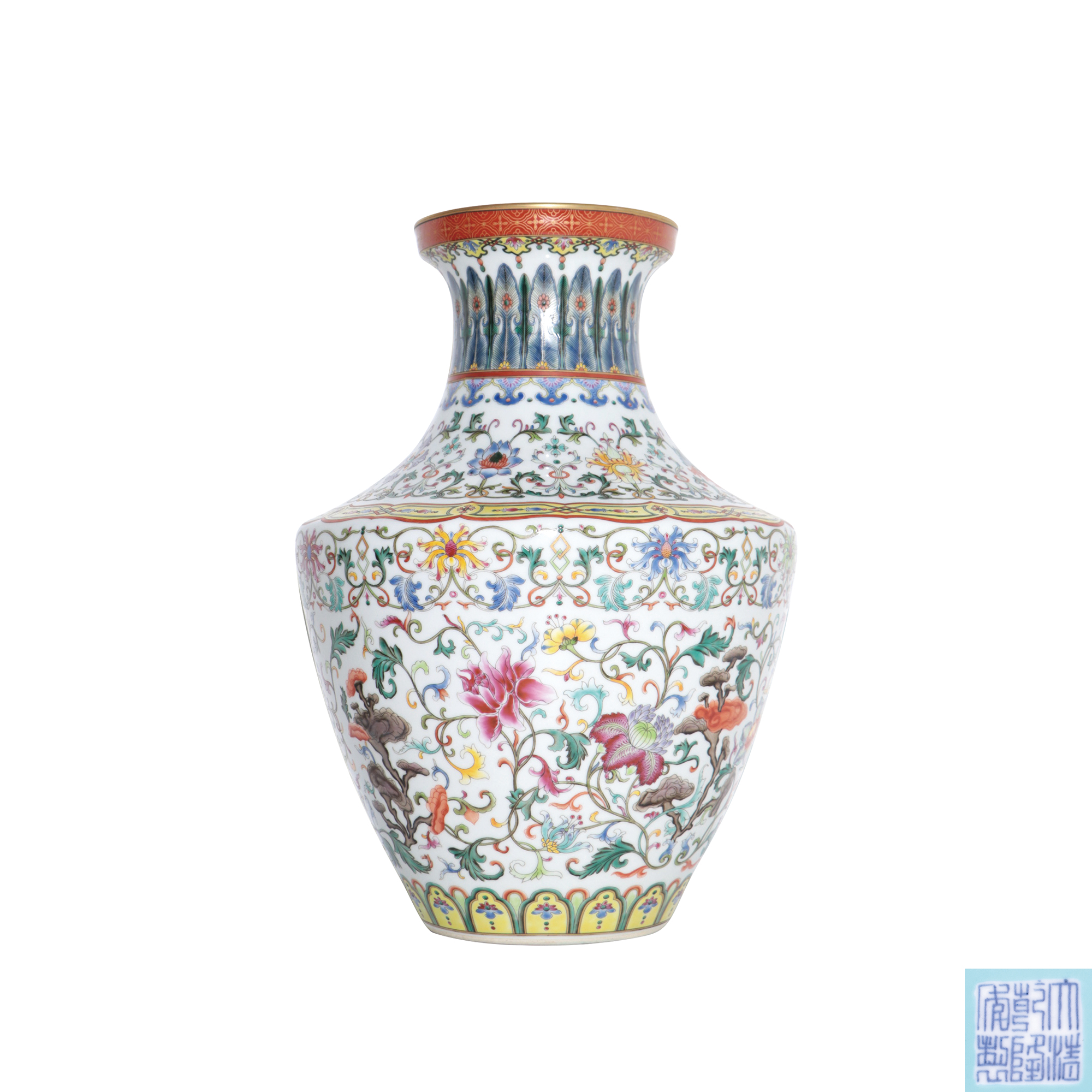 清乾隆洋彩描金纏枝花卉紋盤口尊