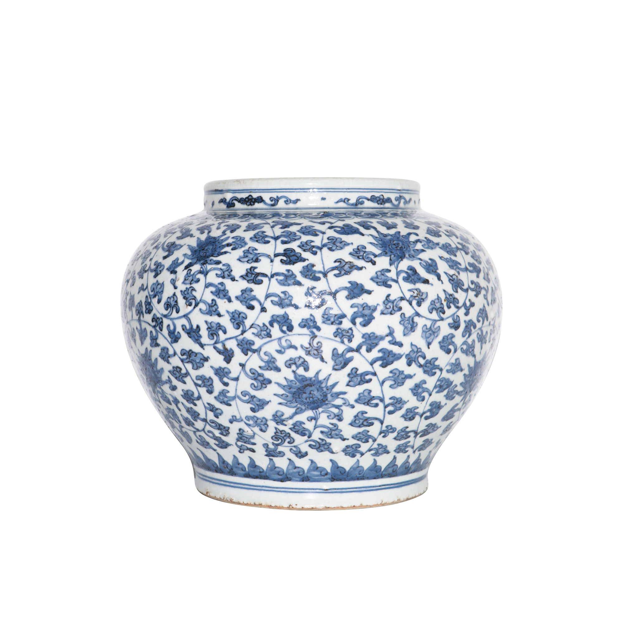 青花十二瓣太陽蓮環紋罐