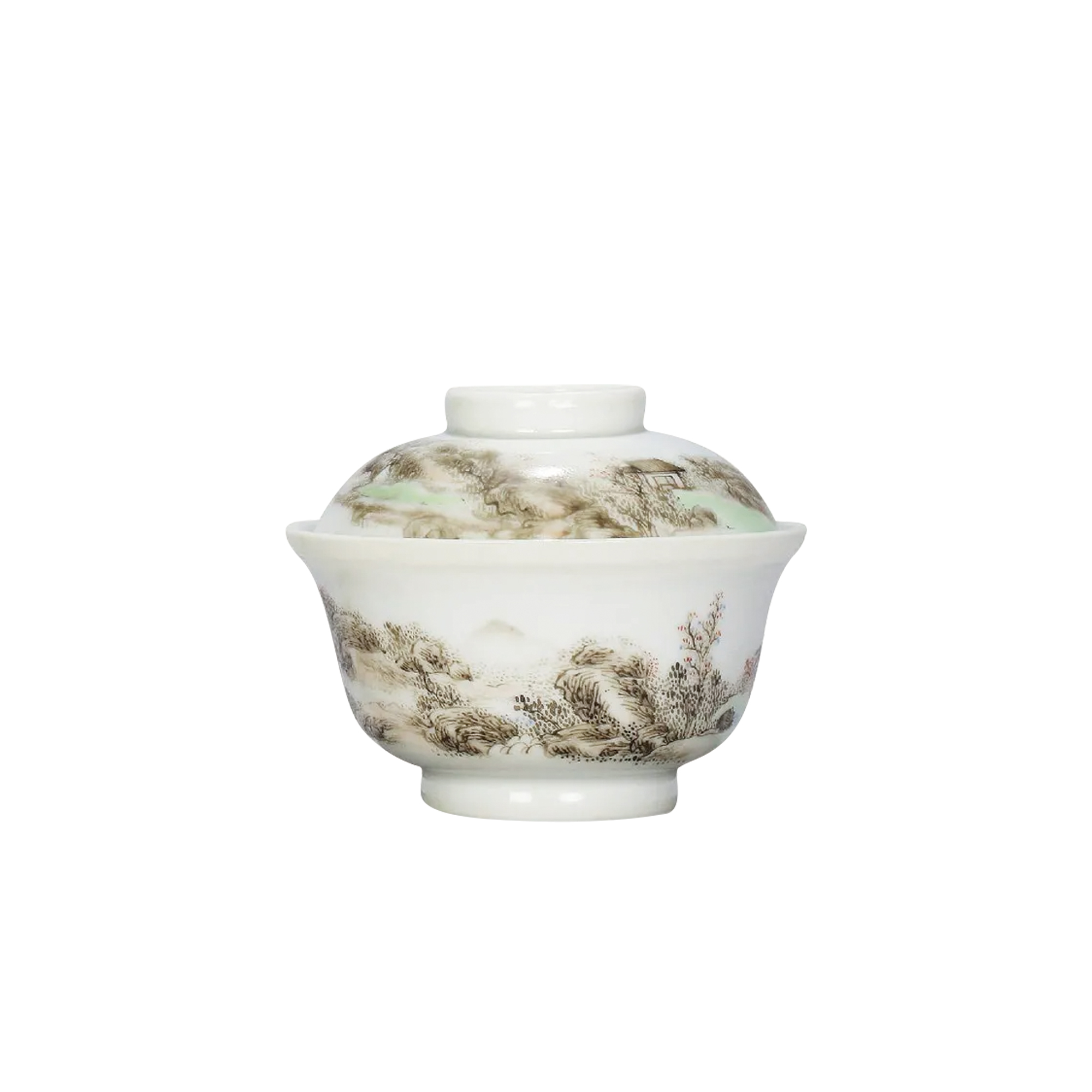 墨彩山水紋蓋碗