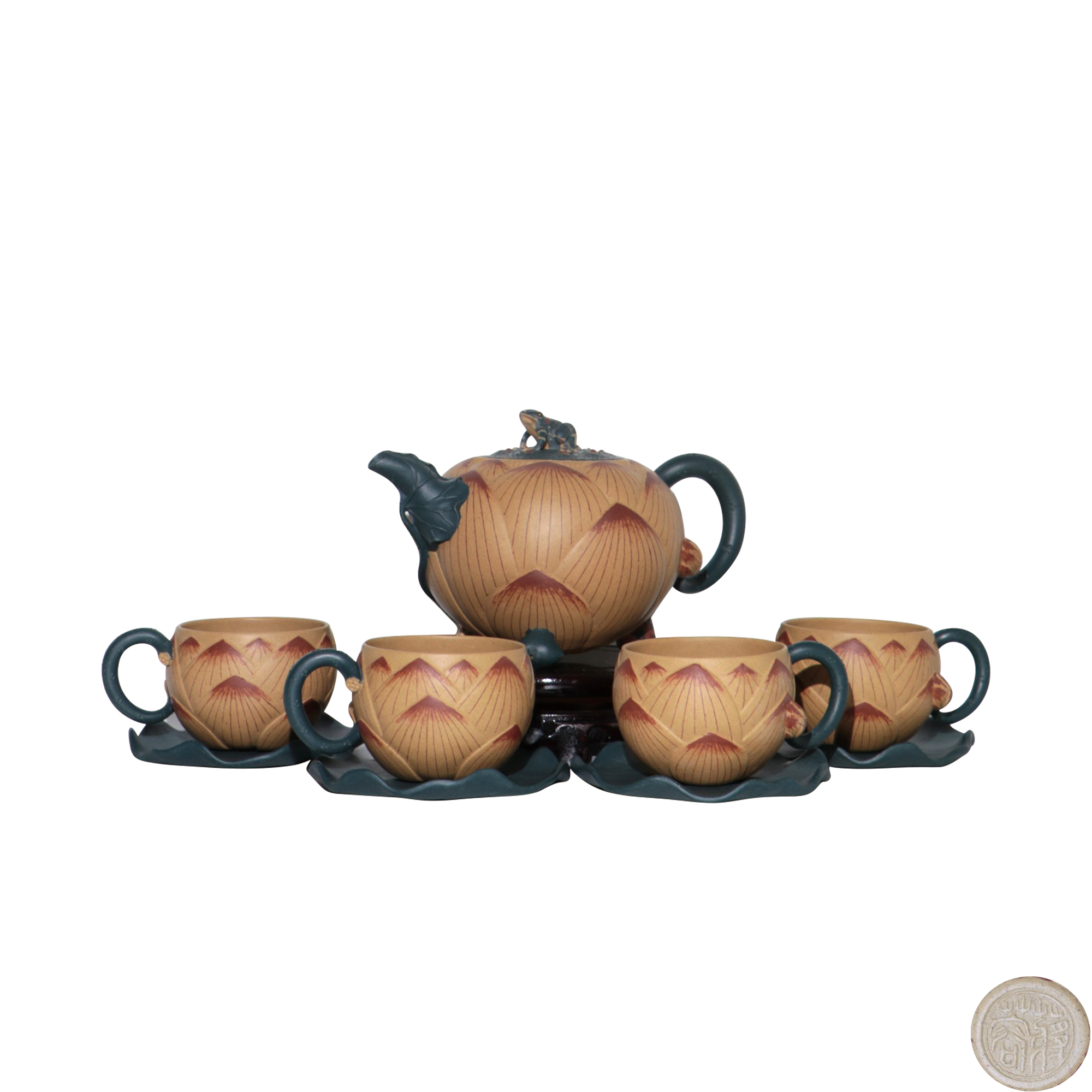 蔣蓉荷花青蛙套壺（一套五件）