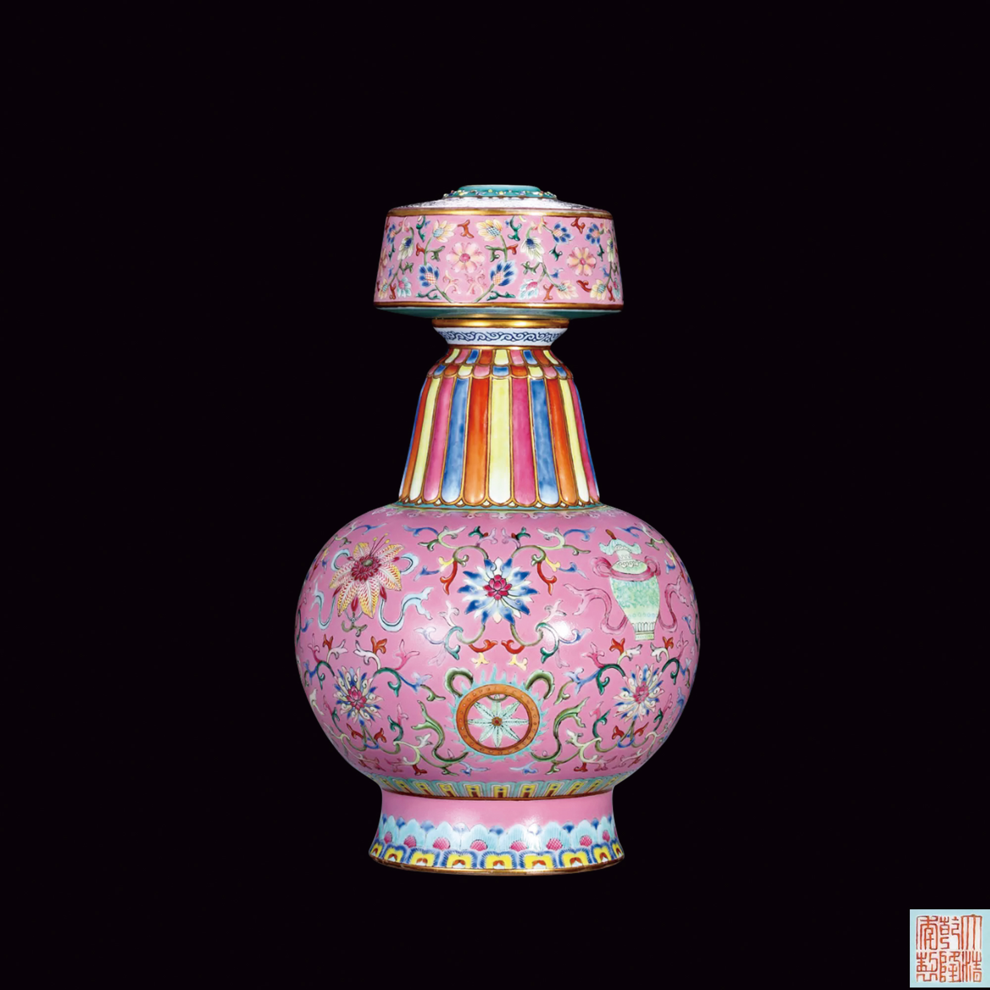 粉彩番蓮八吉祥紋賁巴瓶