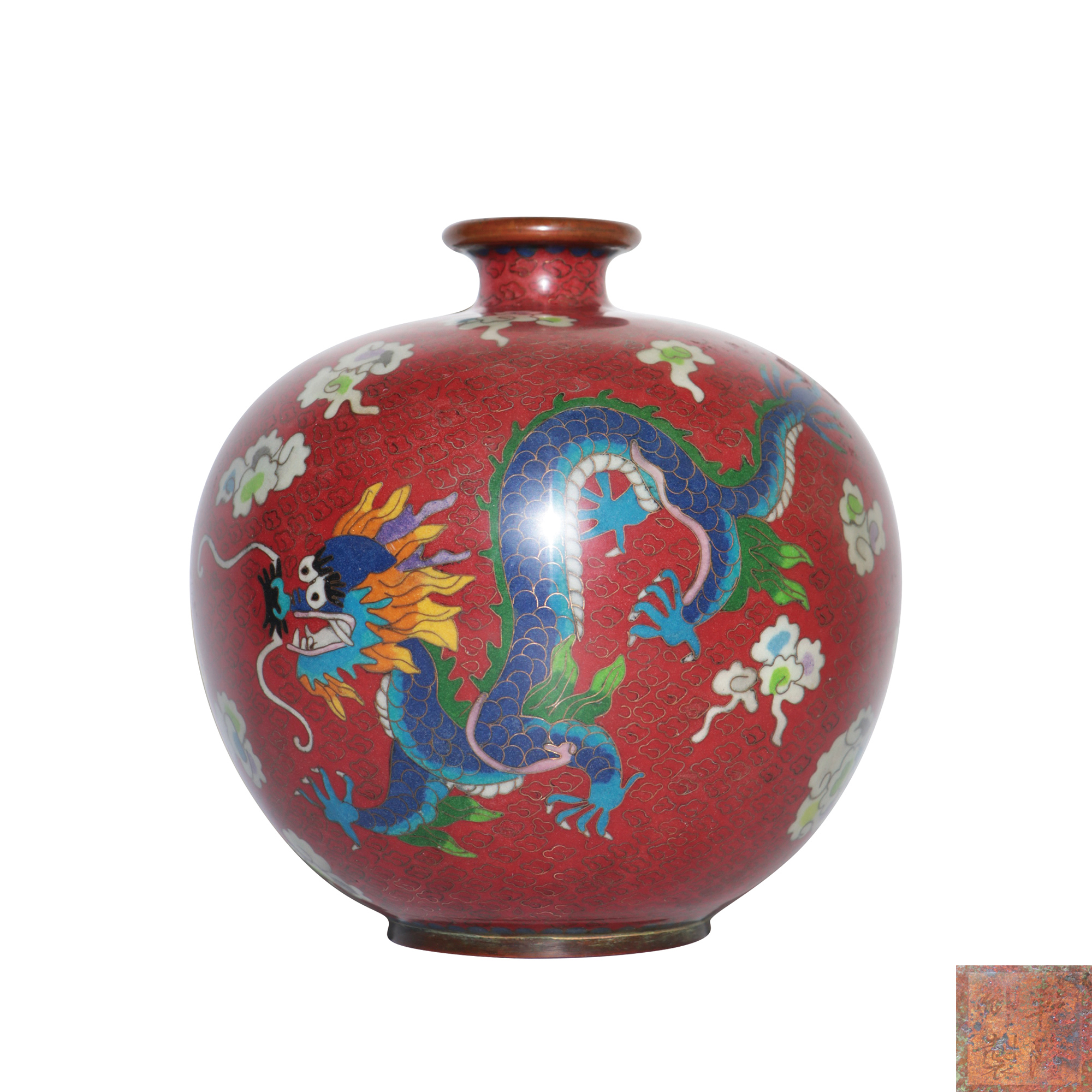 掐絲琺瑯銅胎描金龍鳯紋瓶