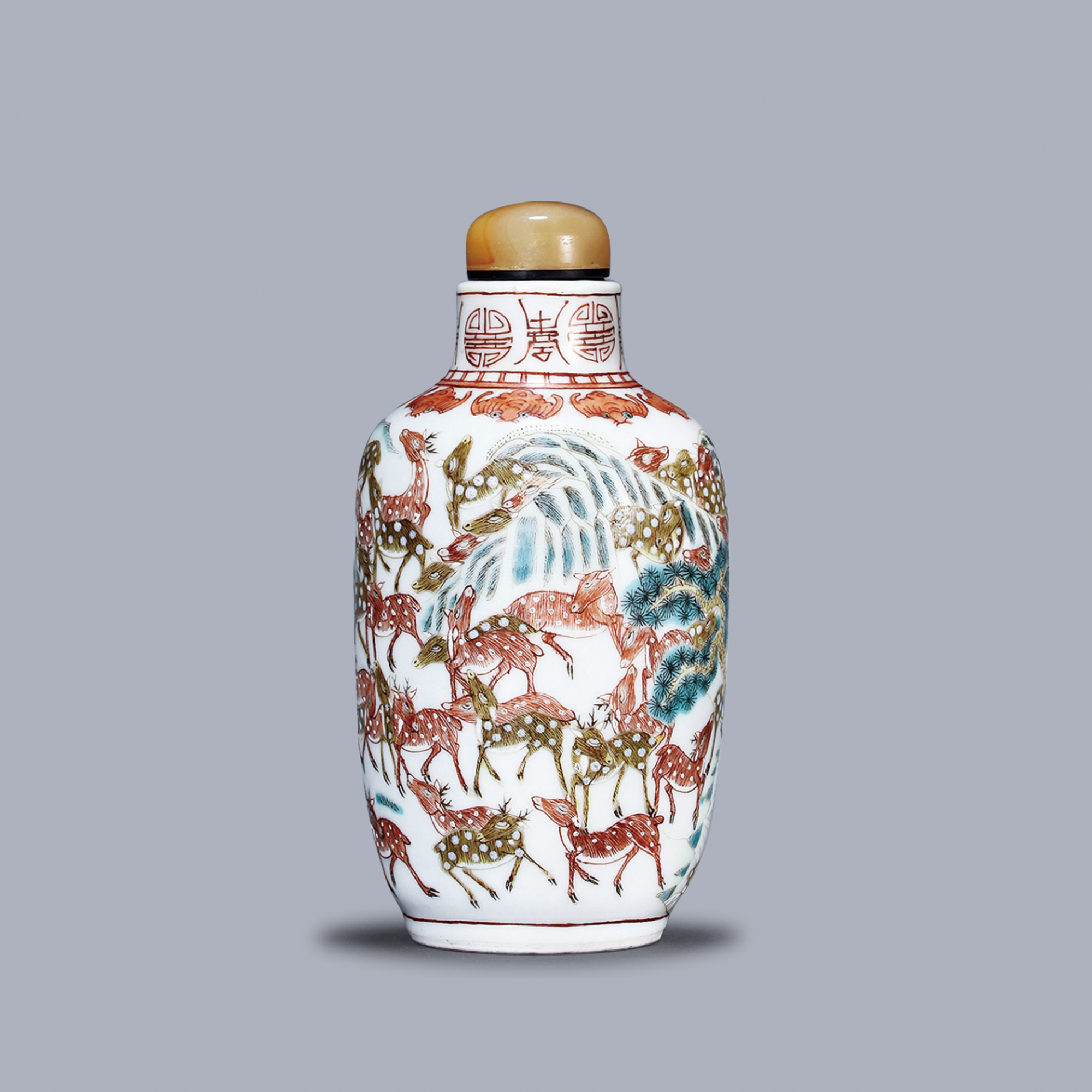 粉彩百鹿圖鼻煙壺