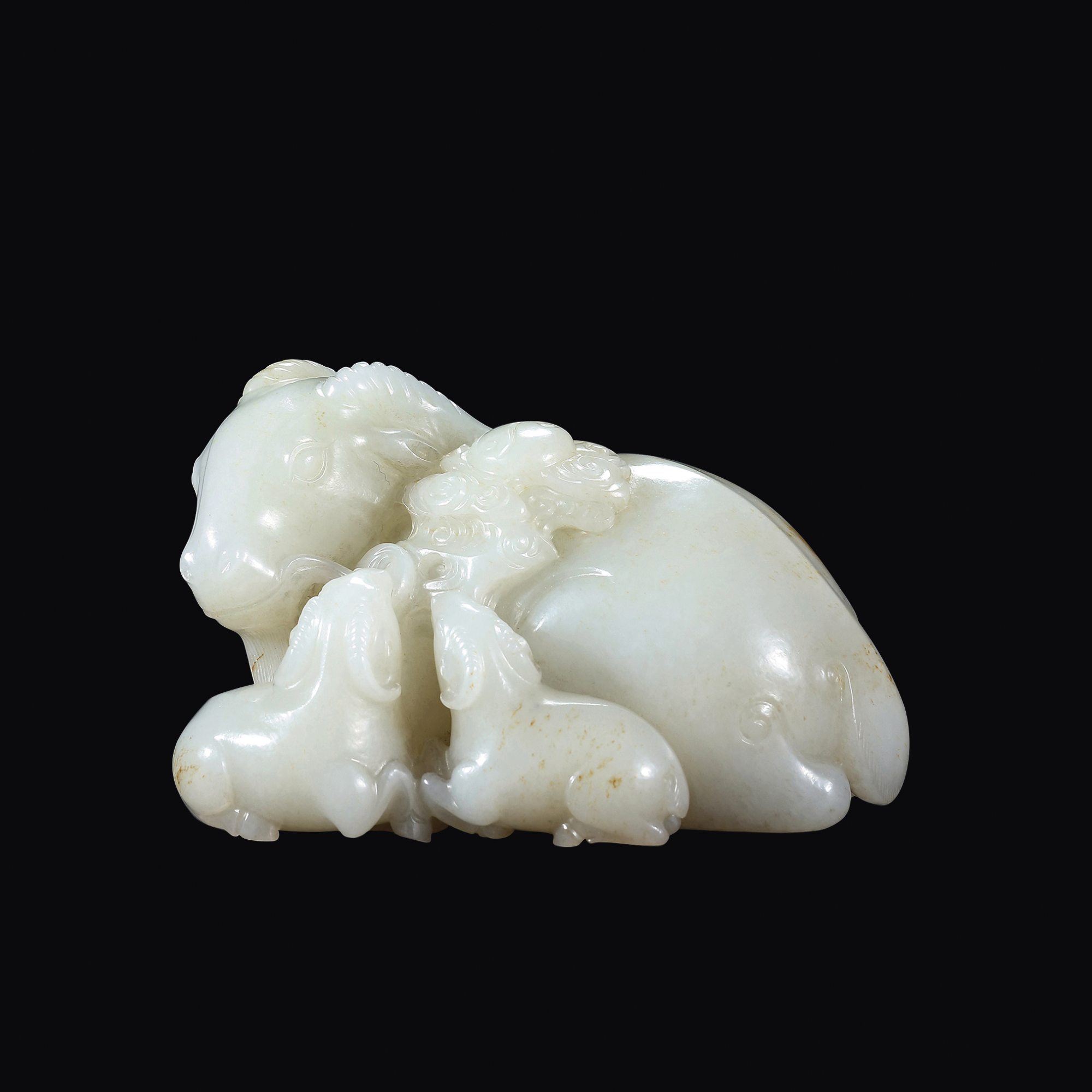 白玉雕三羊開泰擺件