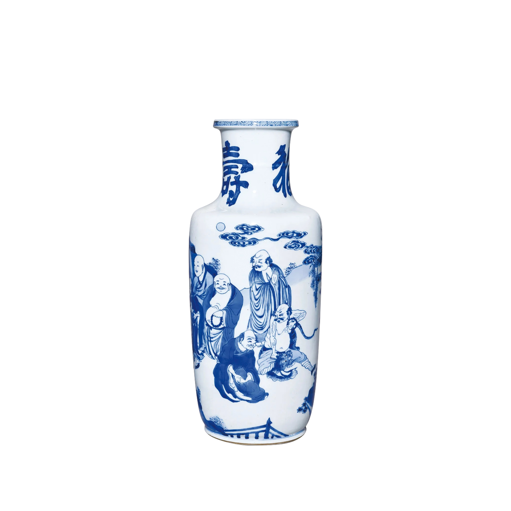 青花羅漢圖棒槌瓶