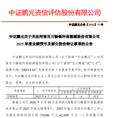 业绩预亏增大控股股东“输血”  百川畅银获信用评级保持不变