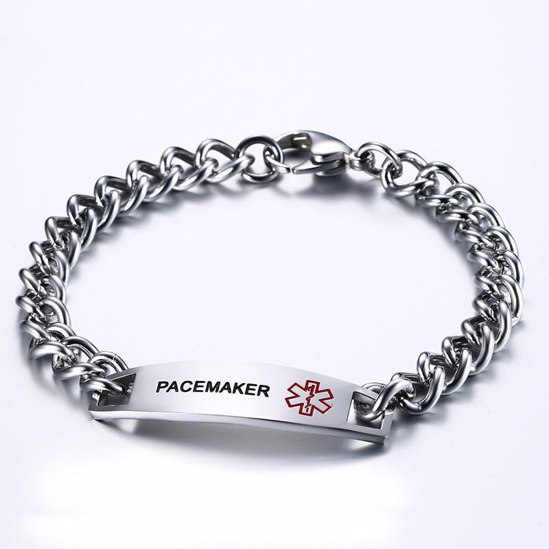 MECYLIFE Engraved Bar Stainless Steel Link Chain Bracelet Medical ID