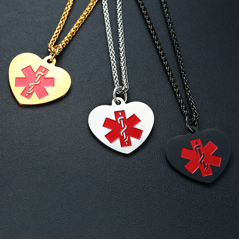 MECYLIFE Heart Necklace Stainless Steel Medical ID Symbol Necklace