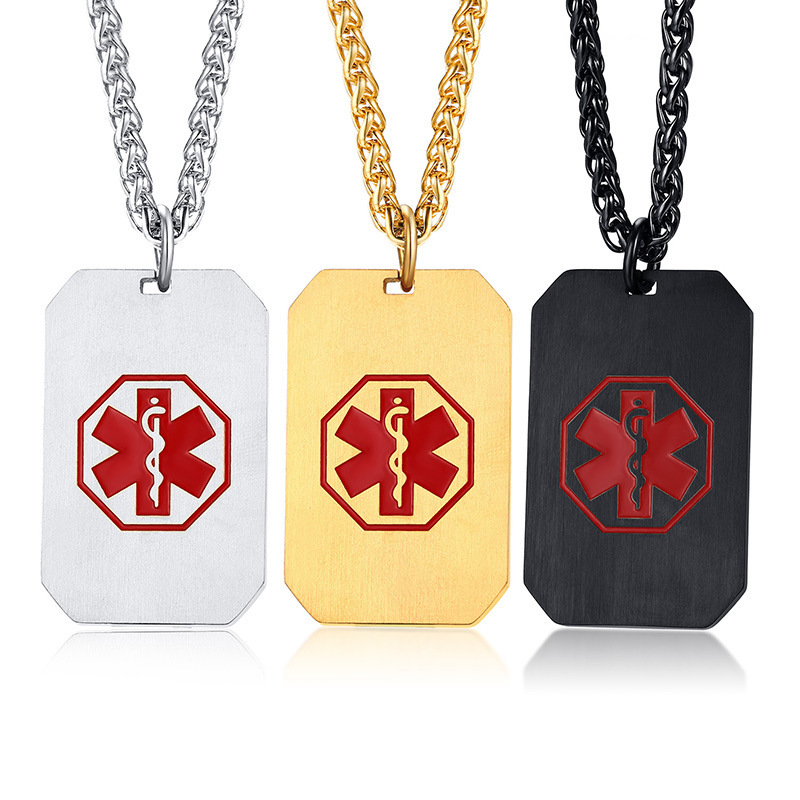 MECYLIFE Rectangle Army Tag Medical ID Pendant Necklace