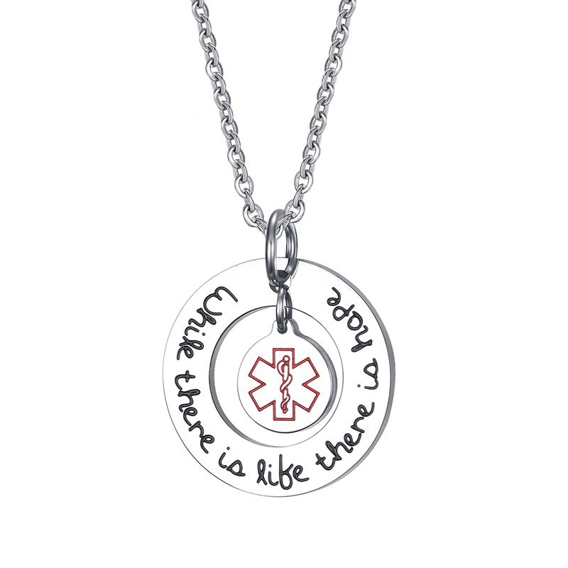 MECYLIFE Stainless Steel Hollow Disc Engraved Medical ID Necklace