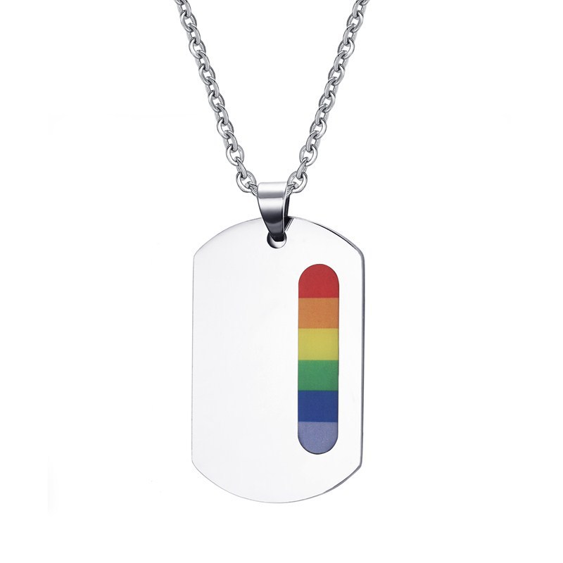 MECYLIFE Stainless Steel Dog Tag Pendant Rainbow GAY Pride Necklace