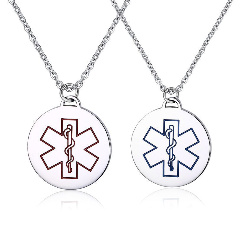 MECYLIFE Custom Pendant Medical ID Round Pendant Necklace