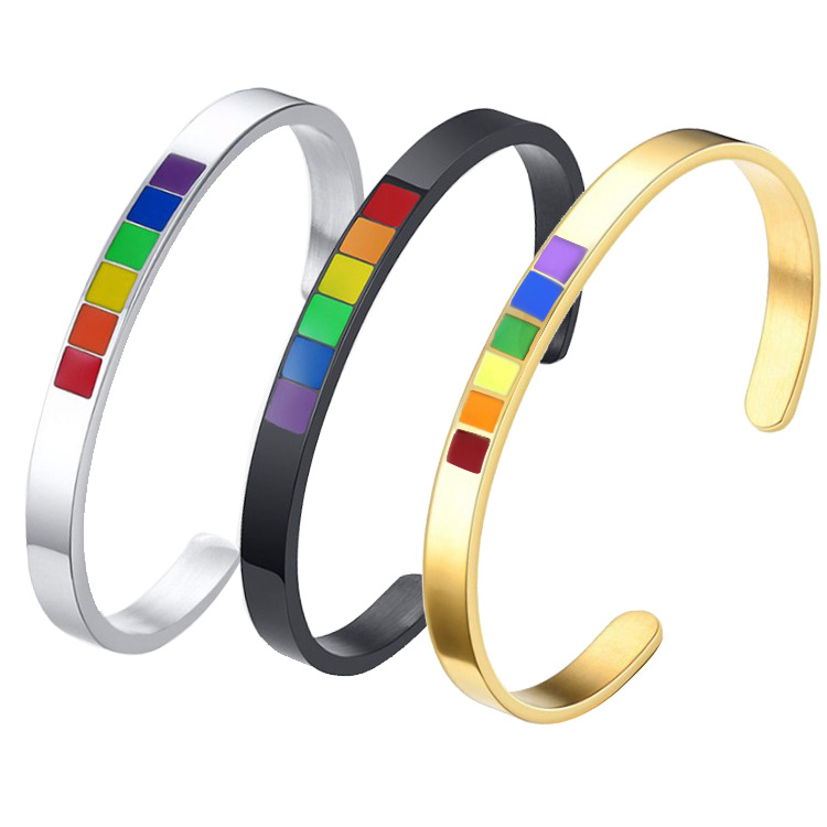 MECYLIFE Cuff Bangle Rainbow Gay Pride Bracelet