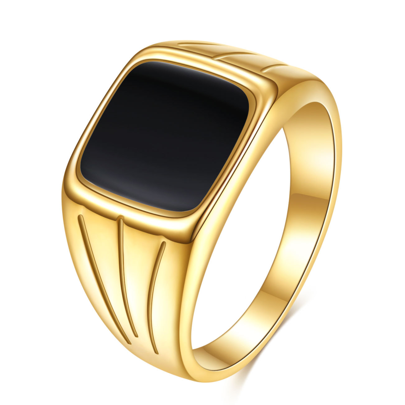 MECYLIFE Stainless Steel Men Ring Black Agate White Shell Ring