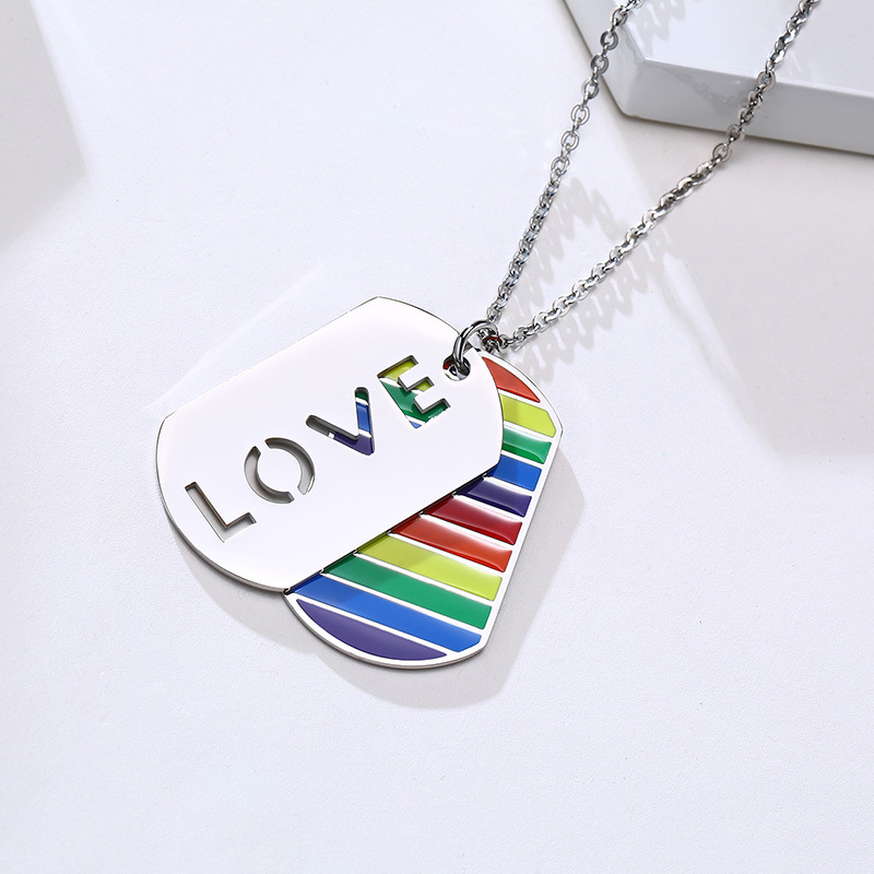 MECYLIFE Two Layers Rainbow Dog Tag Gay Pride Pendant