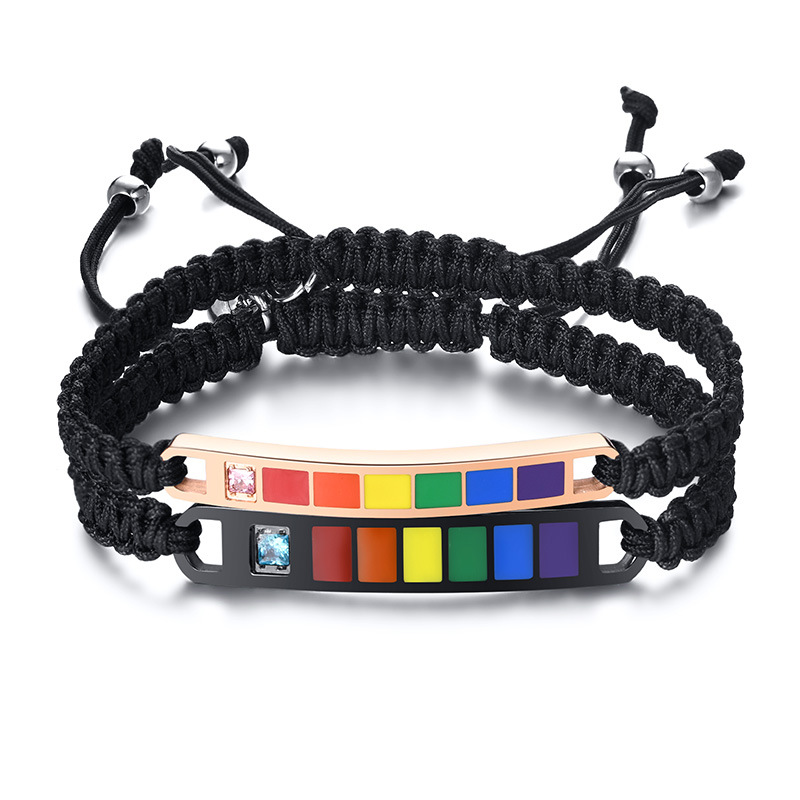 MECYLIFE Braided Rainbow Enamel Bar Couple Bracelet