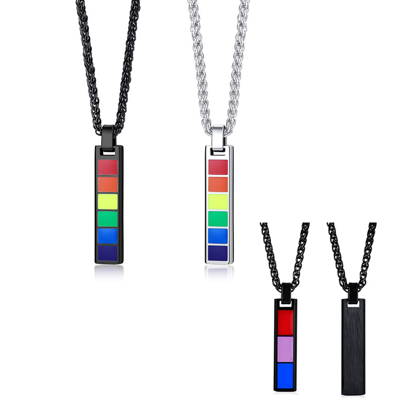 MECYLIFE Vertical Bar Rod Necklace Rainbow Gay Pride Necklace