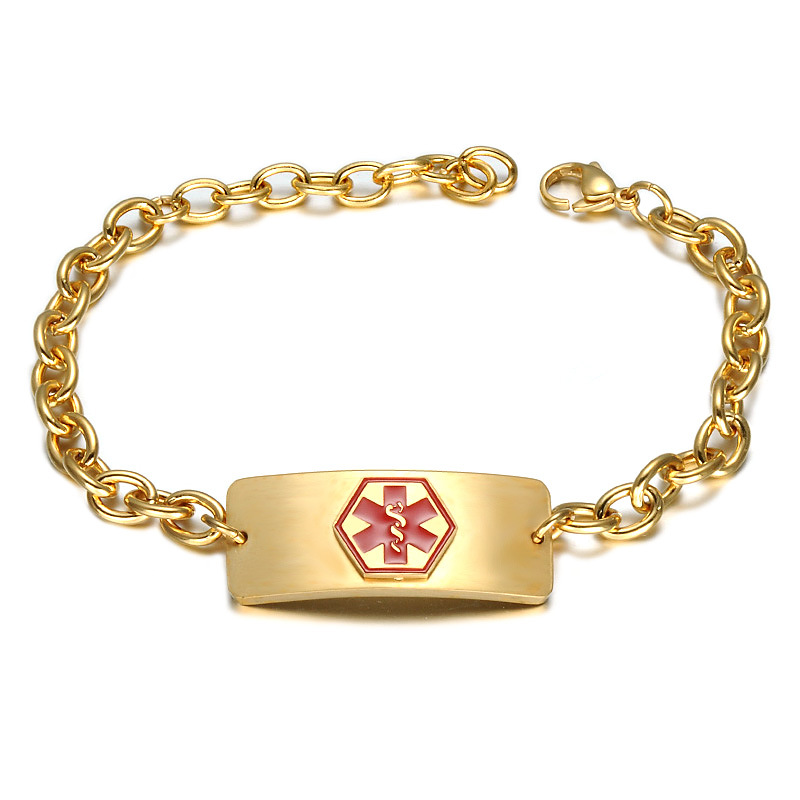 MECYLIFE Engraved Bar Link Chain Medical ID Bracelet
