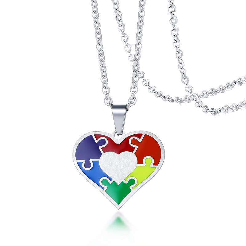 MECYLIFE Heart Necklace Puzzle Rainbow Enamel Gay Necklace