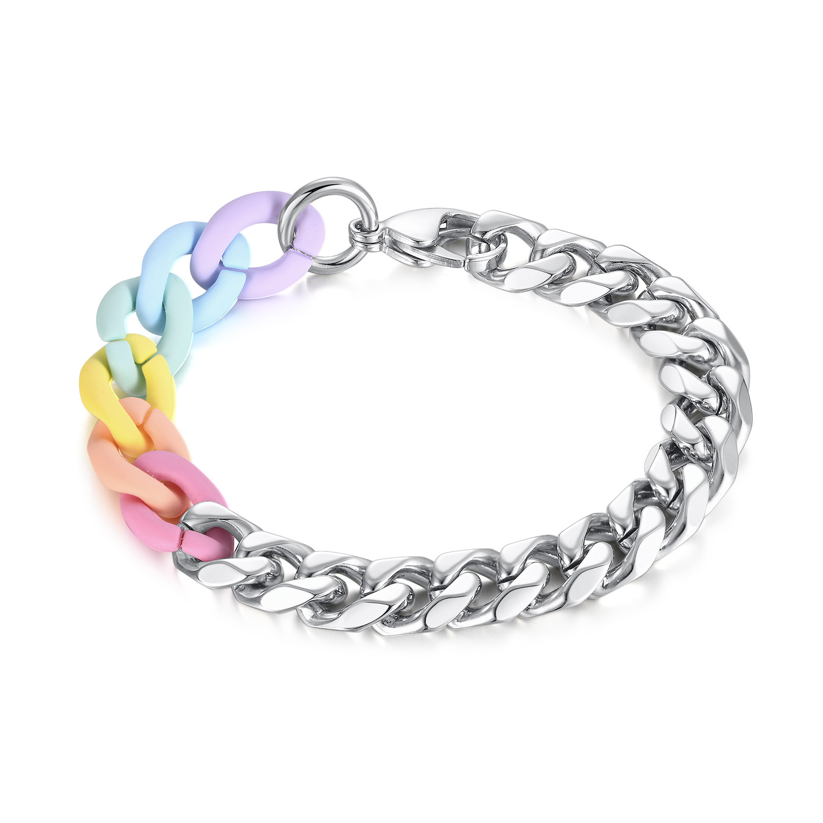 MECYLIFE Gay Pride Resin Links Stainless Steel Link Chain Bracelet